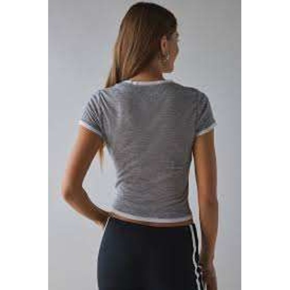 Crosby Womens Layered Scoop Neck Short Sleeve Tee Shirt Gray White RN 133546